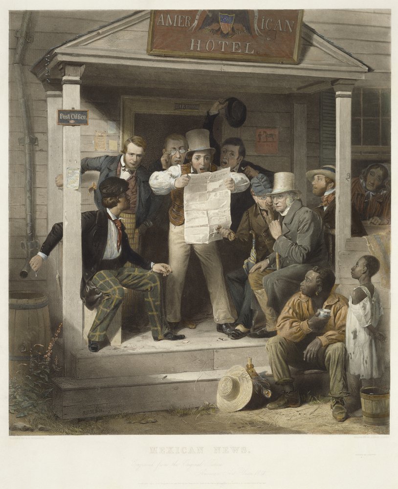 Notícias mexicanas, c. 1851 (gravura colorida à mão em papel de capa) de Richard Caton after Woodville