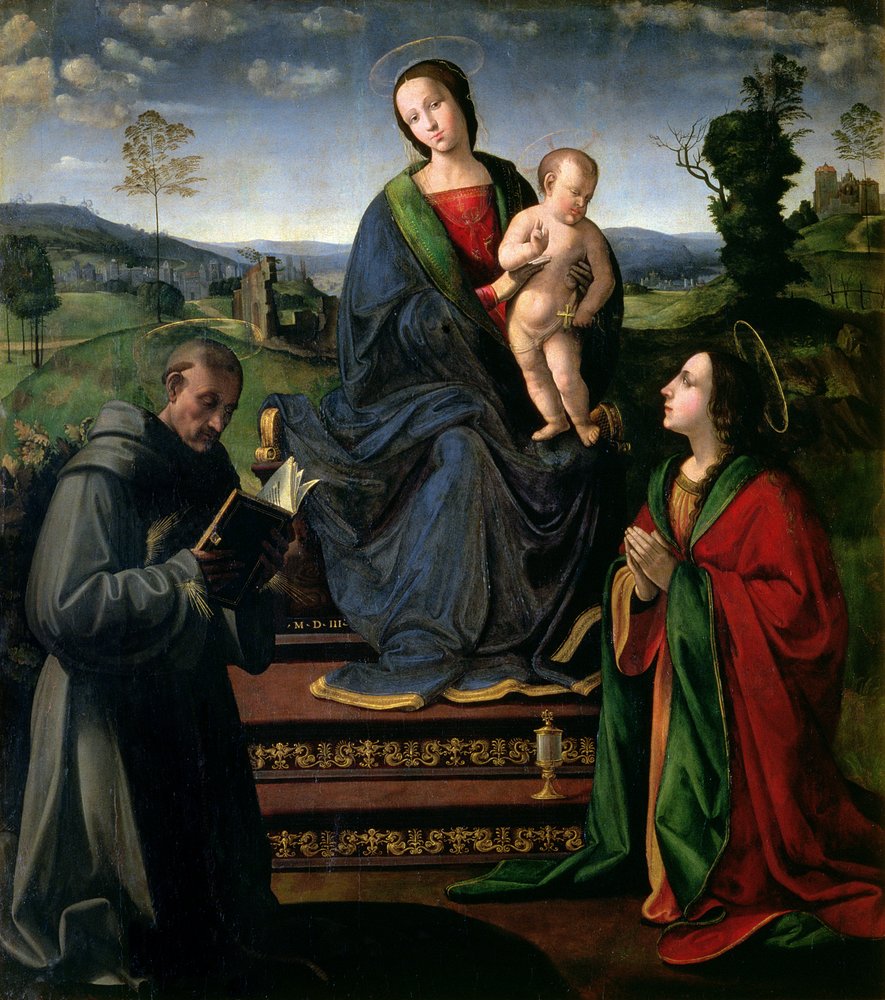 Madonna e criança com São Francisco de Assis e Santa Maria Madalena, 1503 de Ridolfo , Il Ghirlandaio