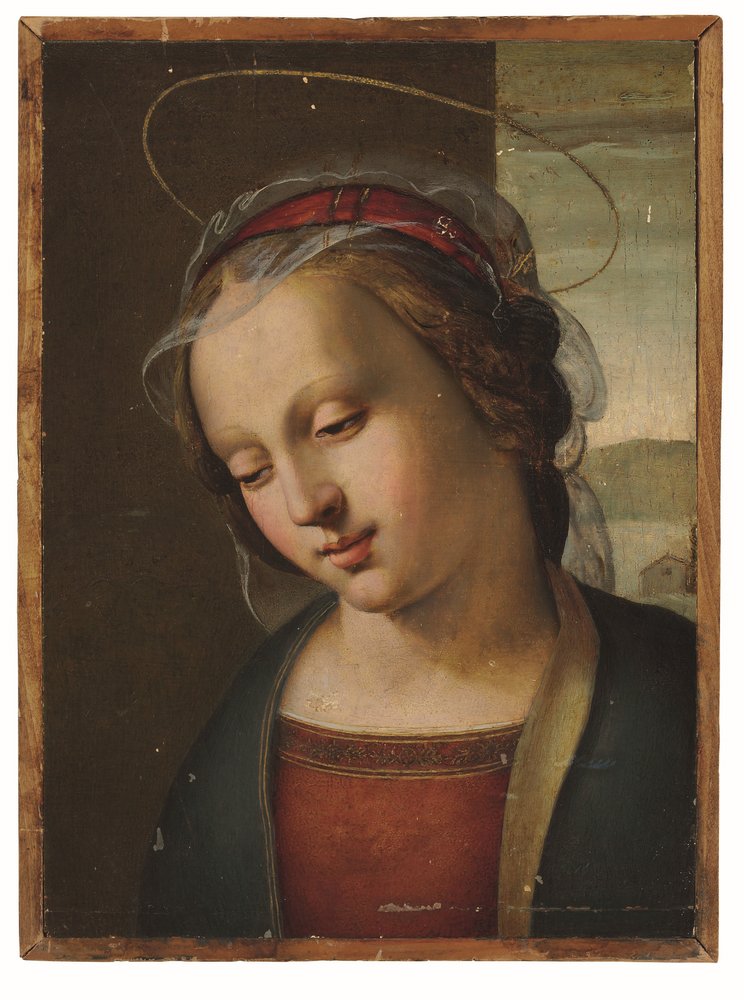 A Madonna: um fragmento de um retábulo (óleo e ouro no painel) de Ridolfo Ghirlandaio (attr. to)