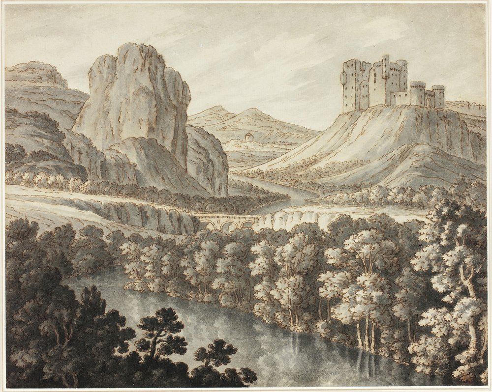 Uma paisagem romântica com um castelo em ruínas de Robert Adam