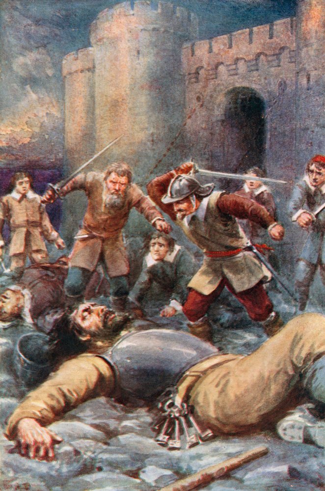 Os Peregrinos destroem o Castelo das Dúvidas (litografia a cores) de Robert Ambrose (after) Dudley