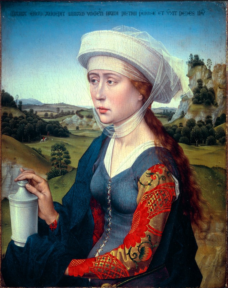 Tríptico da família Braque: Representação de Santa Maria Madalena (painel direito do tríptico Braque), ca. 1450 (óleo sobre madeira) de Rogier van der Weyden