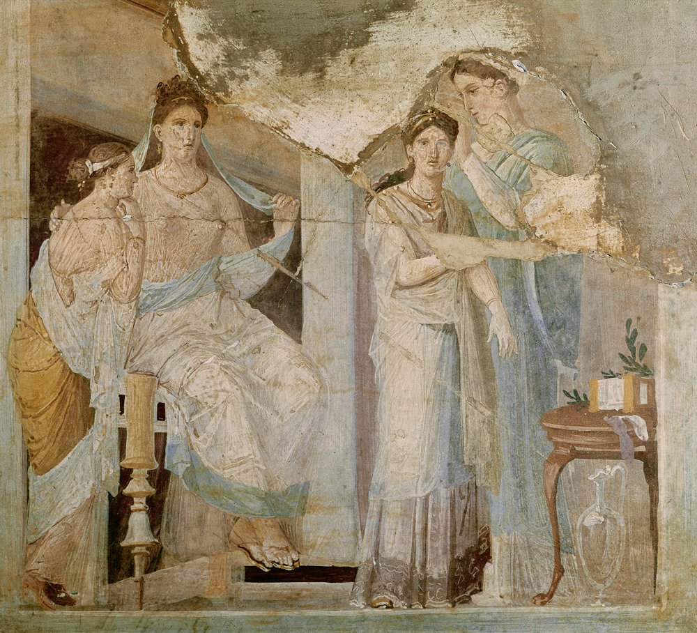 Escravo a pentear o cabelo de uma rapariga, Herculano, terceiro estilo de Roman