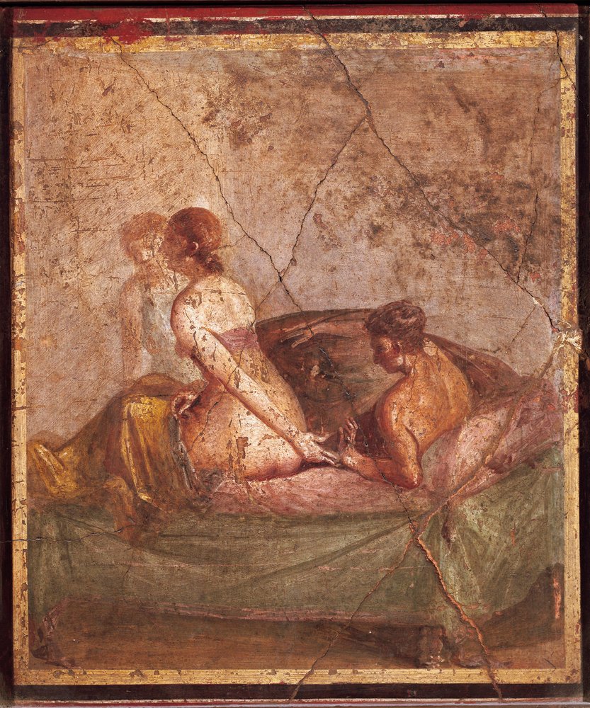 Fresco representando um tema erótico, de Pompeia, Itália de Roman Roman