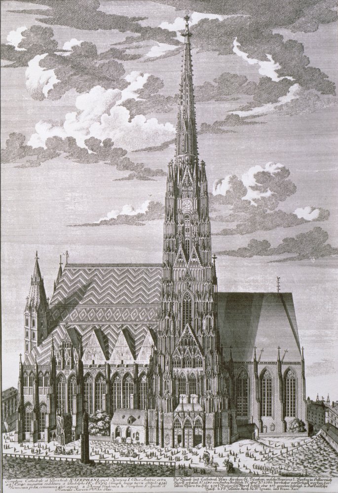 Vista da Catedral de Santo Estevão, Viena, gravada por George-Daniel Heumann (1691-1759) de Salomon Kleiner