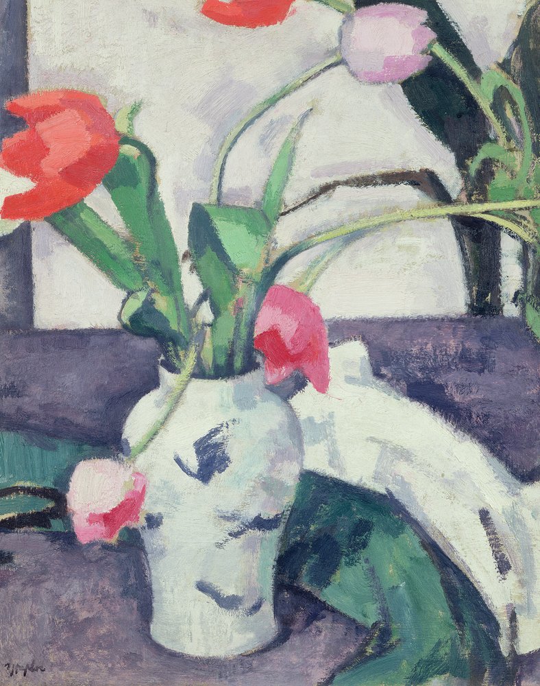 Natureza-morta: tulipas num vaso chinês, 1924 de Samuel John Peploe