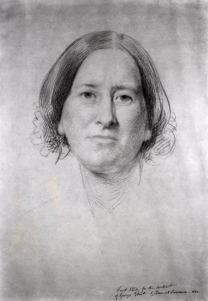 Primeiro estudo para o retrato de George Eliot (Mary Ann Evans) (1819-1880) 1860 de Samuel Laurence