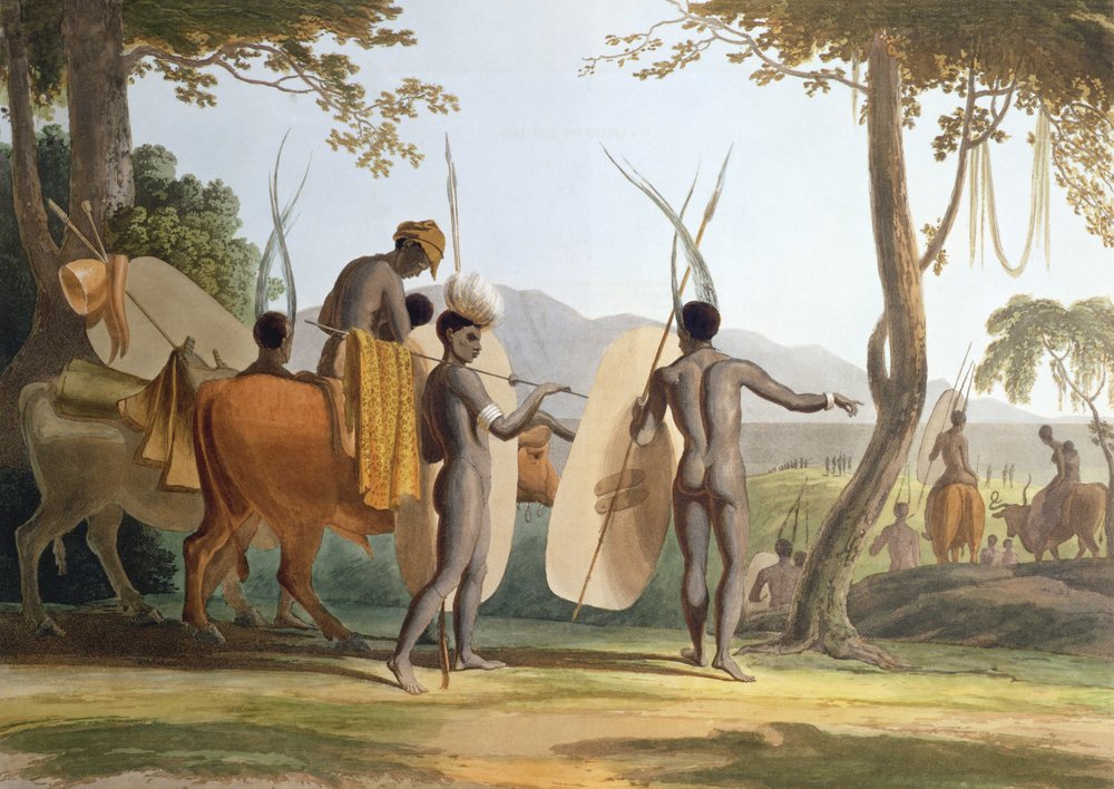 Em Março, placa 5 de "African Scenery and Animals", gravada pelo artista, 1804 (aquatint) de Samuel Daniell