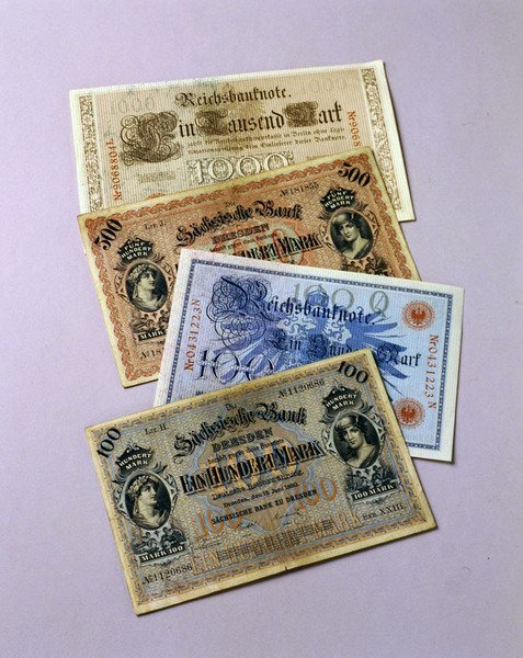 Notas alemãs em circulação de 1876-1917 (cor litho) de School German
