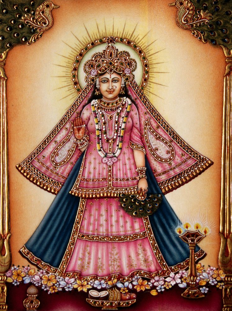 Deusa Radha Pintura em miniatura sobre marfim de School Indian