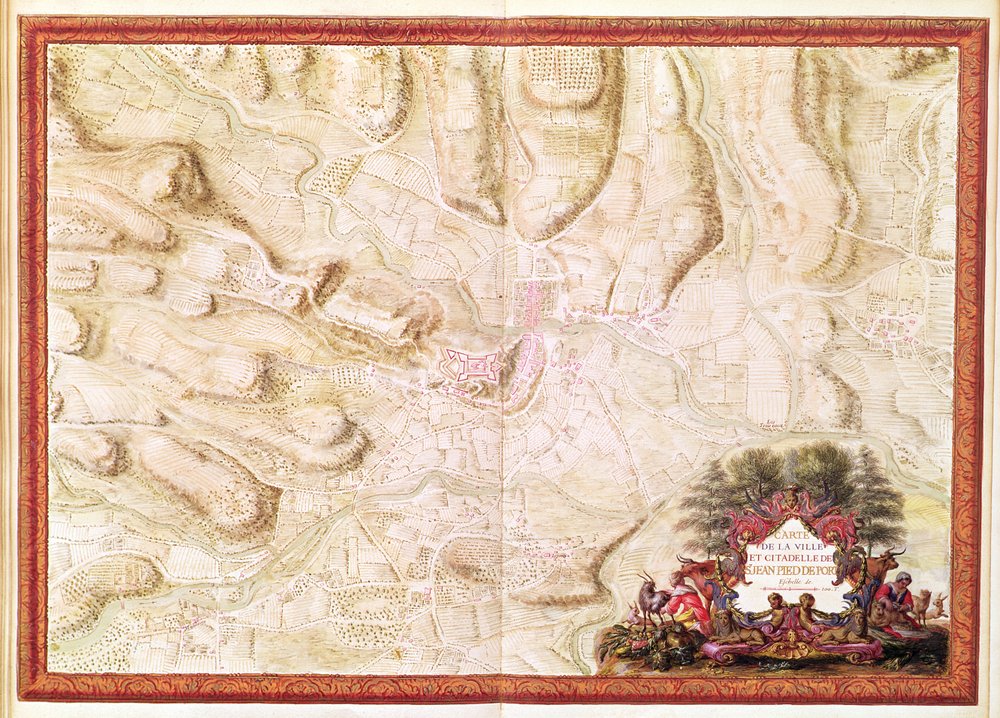 988 tom 3 fol.49 Plano e mapa de Saint-Jean-Pied-de-Port, do «Atlas Louis XIV», 1683-88 de Sebastien Le Prestre de Vauban