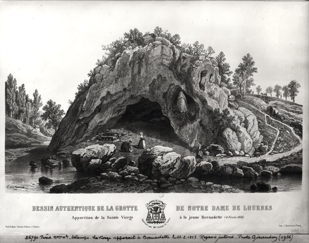 Aparição da Virgem Maria a Bernadette Soubirous (1844-79) 11 de fevereiro de 1858, c.1858 de Seguin T. de
