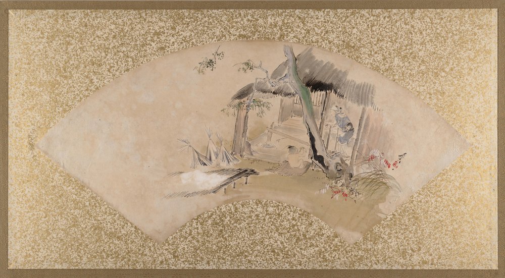 Casa com mulher e bebê, final do século XIX. de Shibata Zeshin