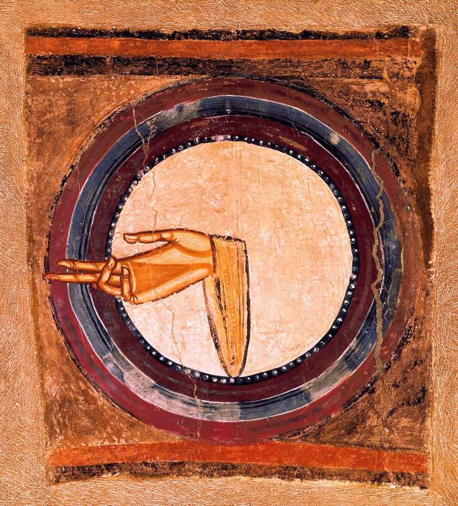 A mão de Deus, pormenor de um fresco do mestre de Sant Climent de Taüll de Spanish School