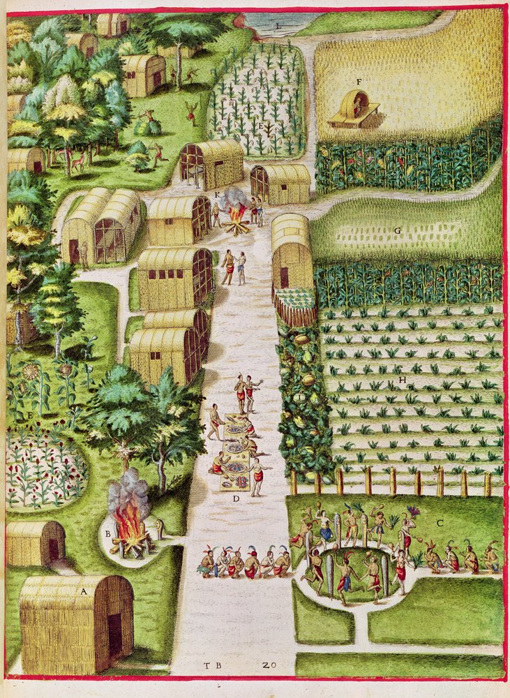A aldeia de Secoton, de "Admiranda Narratio ...", publicado por Theodore de Bry de Theodore de Bry