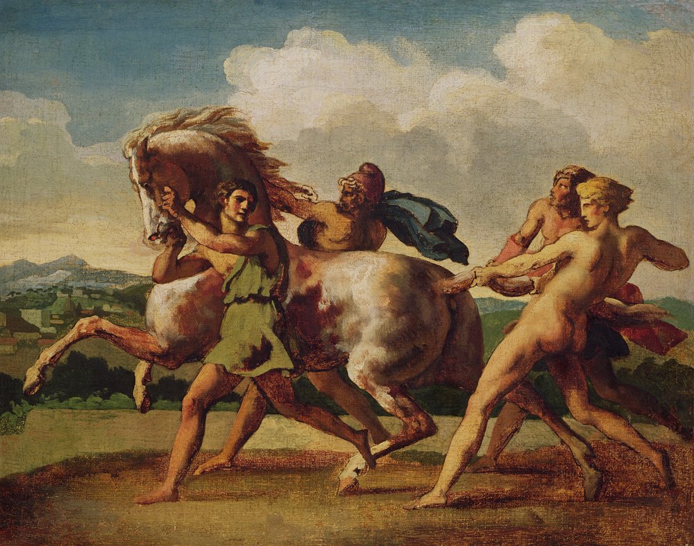 Escravos a deter um cavalo, estudo para «A Corrida dos Cavalos Bárbaros», 1817 de Theodore Gericault