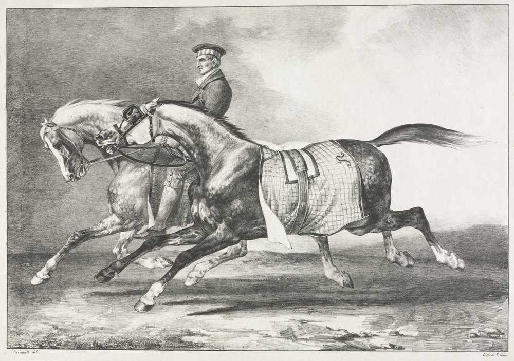 Exercício de dois cavalos malhados de Theodore Gericault