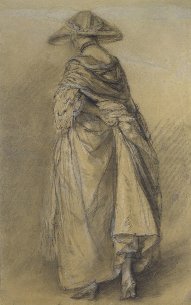 Estudo de uma mulher, vista de trás (preto challk e coto, aumentado com branco em papel pardo acinzentado) de Thomas Gainsborough