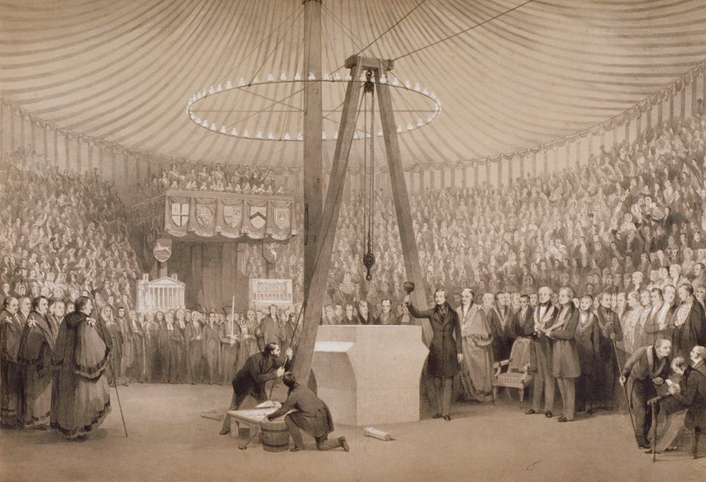 Príncipe Albert colocando a primeira pedra do novo Royal Exchange, Londres, 17 de janeiro de 1842 de Thomas Allom