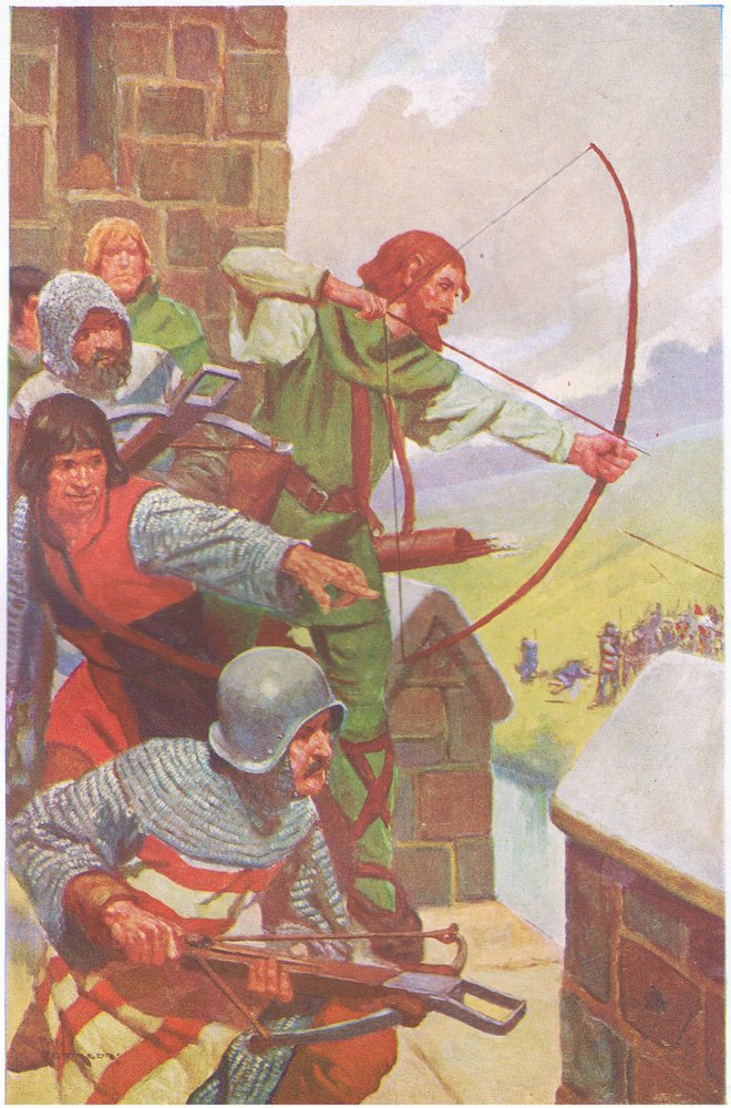 Começou então o cerco de Uterysdale, que durou várias semanas (litografia a cores) de Thomas Heath Robinson