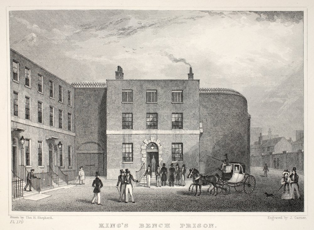 Prisão do Banco do Rei, Campos de São Jorge, do pub "Londres e seus arredores no século XIX". Jones und Co., 1827-1829 de Thomas Hosmer Shepherd
