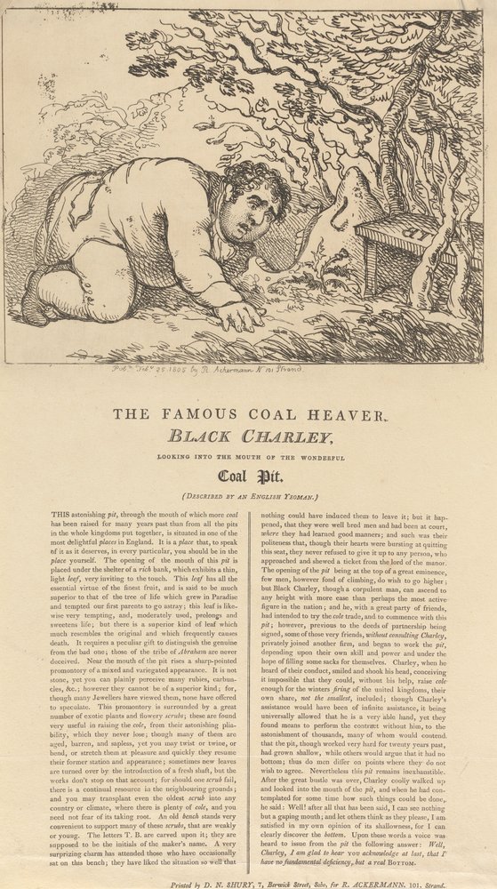 O famoso carregador de carvão negro, Black Charley, olhando para a boca da maravilhosa mina de carvão de Thomas Rowlandson
