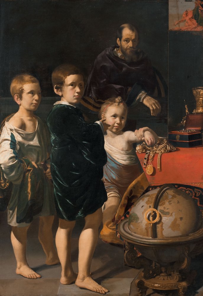 Retrato de três crianças e um homem de Thomas de Keyser