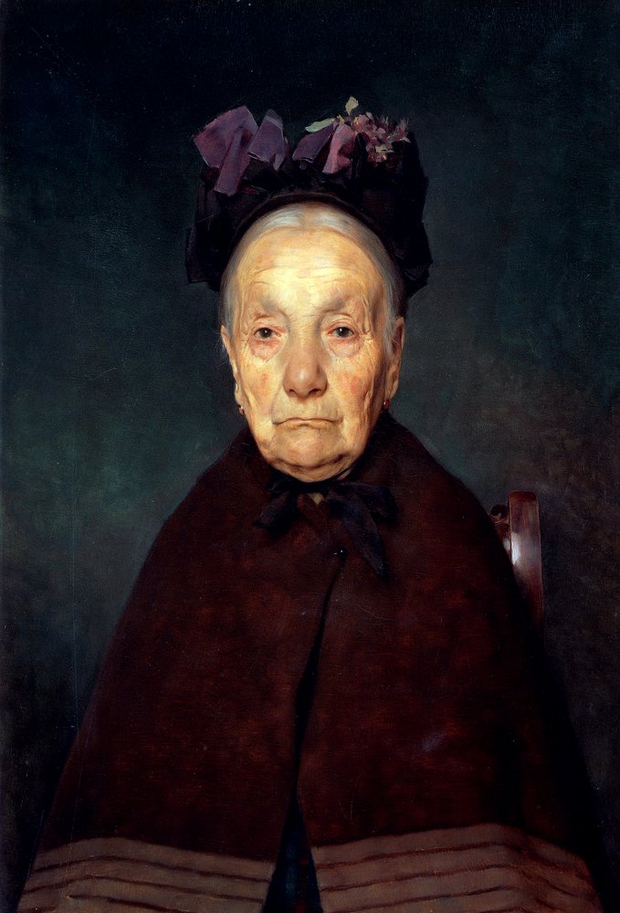 Retrato de uma mulher velha de Tito Lessi (1858-1917), óleo sobre painel, 33x22 cm, cerca de 1897 de Tito Lessi