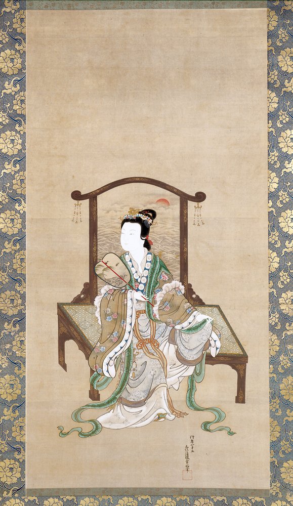 Chinese Beauty, From Chinese Beauty, Phoenix And Peacock (tinta e cor sobre seda) de Tosa Mitsuoki