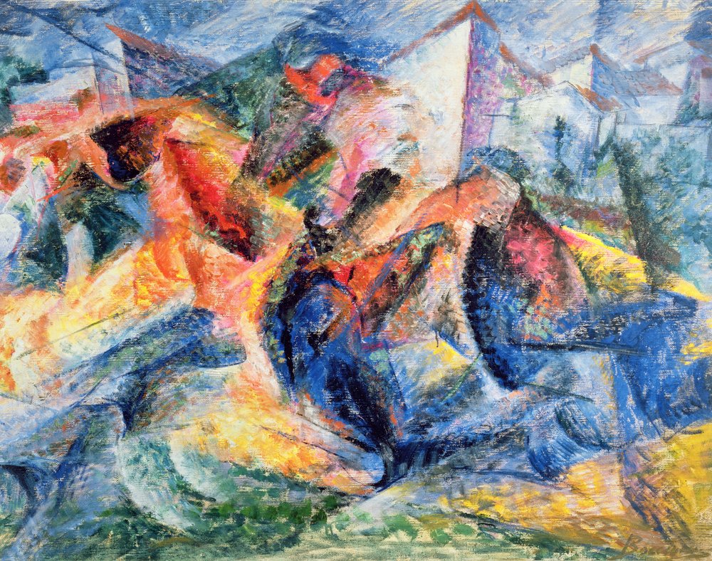 Cavalo, cavaleiro e edifícios, 1914 de Umberto Boccioni