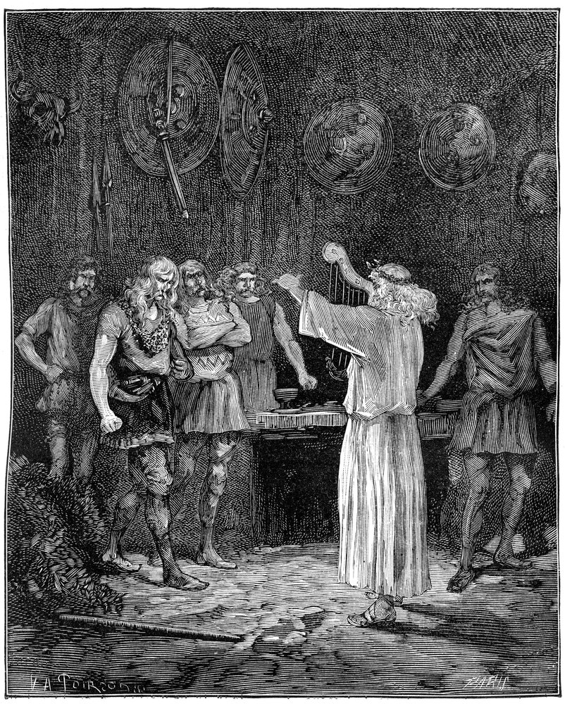 Um bardo recitando as nobres tradições da família, 1882-1884 de Unbekannt