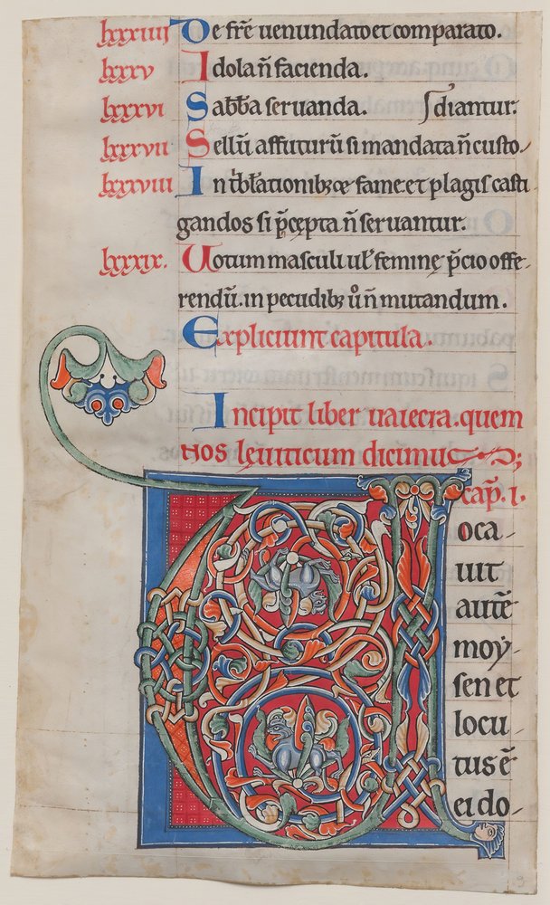 Iluminação de manuscrito com inicial V, de uma Bíblia, ca. 1175-95. de Unbekannt