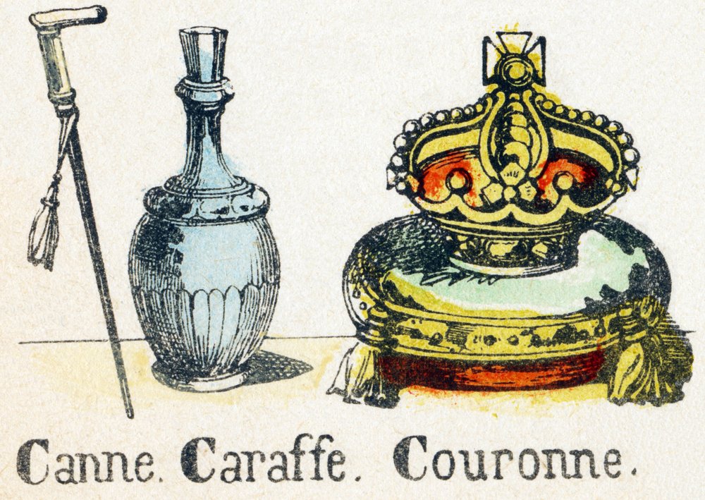 C - Canne Caraffe Couronne - Alfabeto - entretenimento infantil - Imagem epinal, série popular c.1890 (ilustração) de Unbekannt