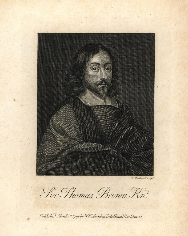 Sir Thomas Brown, polímata inglês e escritor sobre ciência, medicina, religião e esoterismo, falecido em 1682. Gravura em talhe-doce da obra "Portraits Illustrating Granger