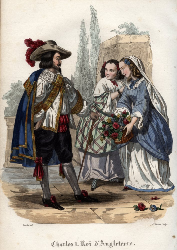 Rei Carlos I de Inglaterra (Charles I Stuart) (1600-1649) seduzindo jovens mulheres. Gravura de 1842 em "Histoire des popes" de Maurice Lachatre. Coleção privada. de Unknown artist