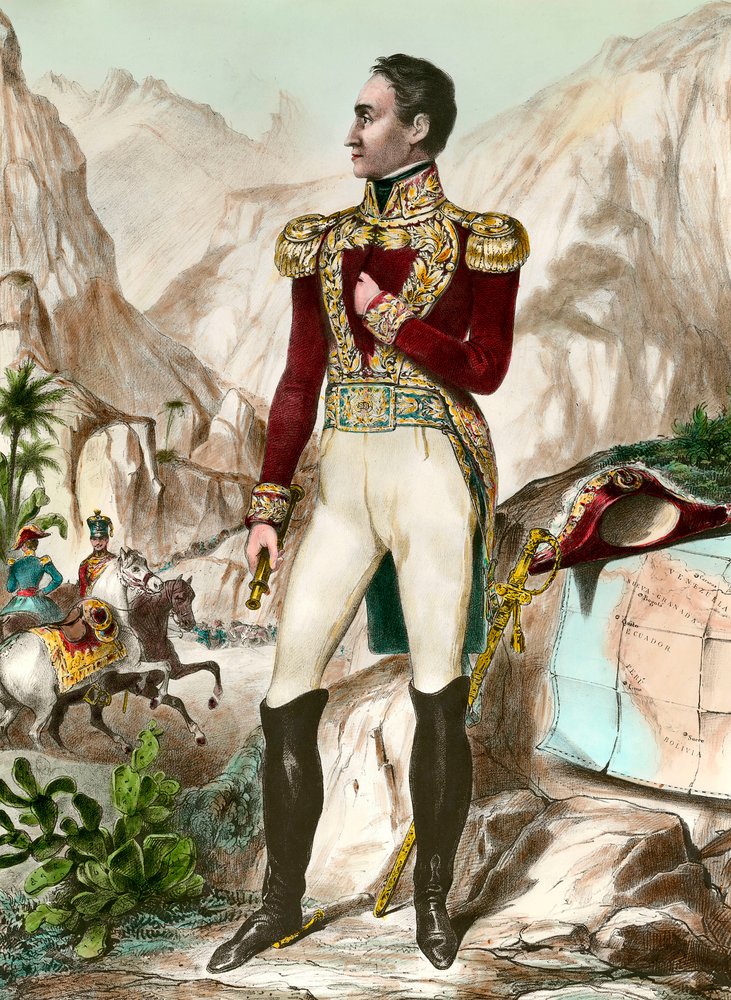 Retrato em pied de Simon Bolivar (1783-1830) Gravura geral sul