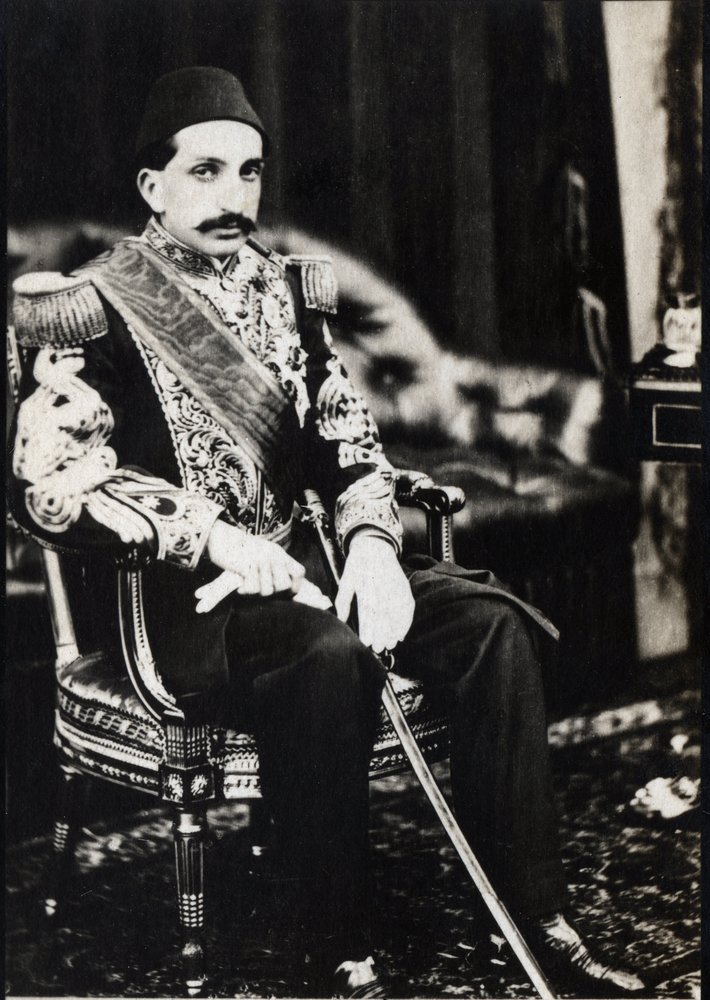 Retrato de Abdulhamid II (1842-1918), Sultão do Império Otomano (foto a p/b) de Unknown photographer