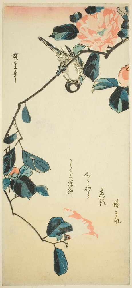 Bullfinch no ramo de camélia de Utagawa Hiroshige