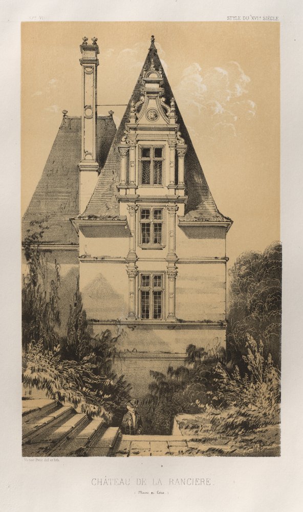 Arquitetura pitoresca ou monumentos do século XV. E XVI. Séculos: Chateaux De France dos séculos XV e XVI: Pl. 37, Château De La Ranciere (Maine et Loire) de Victor Petit