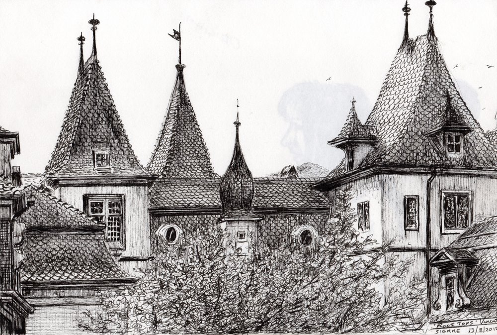 Sierre Rooftops Suíça, 2012, (tinta no papel) de Vincent Alexander Booth