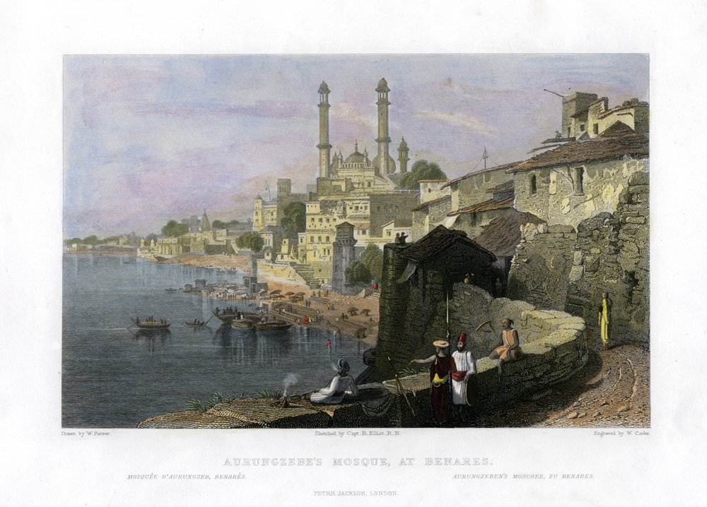 Mesquita de Aurangzeb em Benares, Índia, século XIX de W Cook