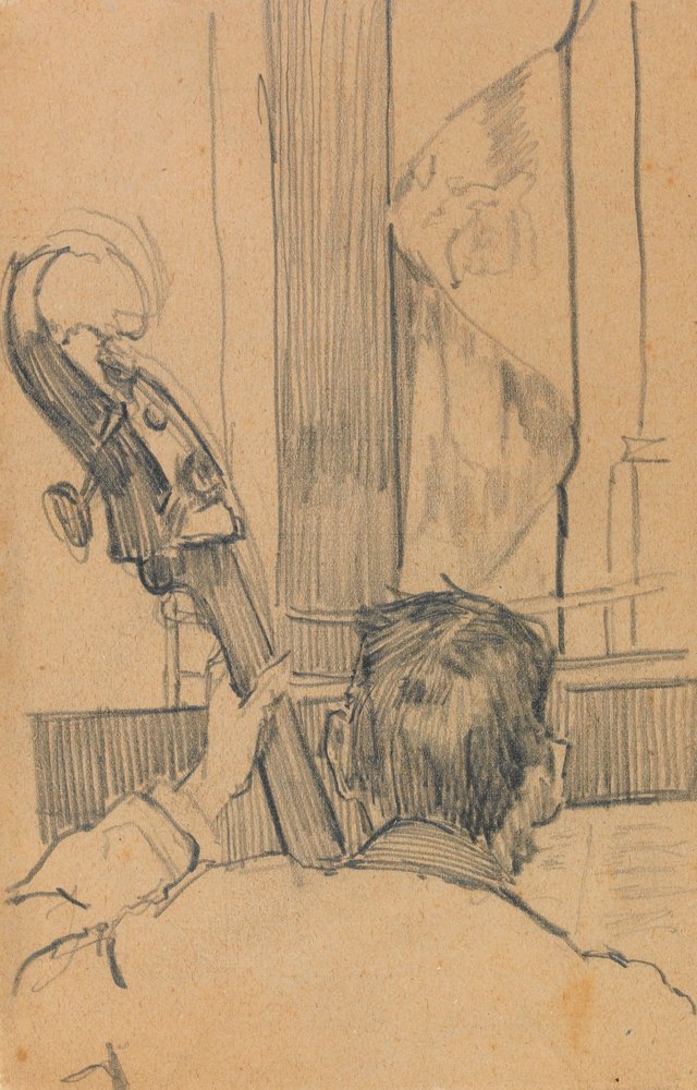 Estudo de um homem segurando um contrabaixo (grafite sobre papel) de Walter Richard Sickert