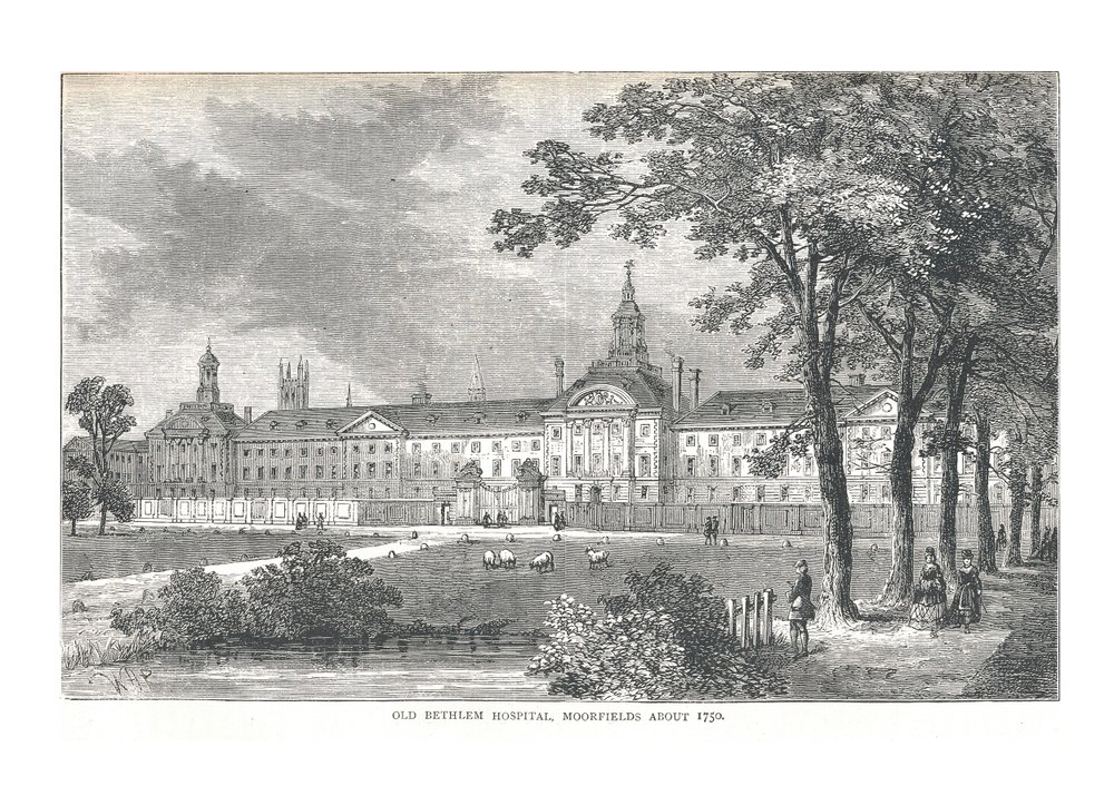 Antigo Hospital Bethlem, Moorfields, cerca de 1750, 1878. de Walter Thornbury