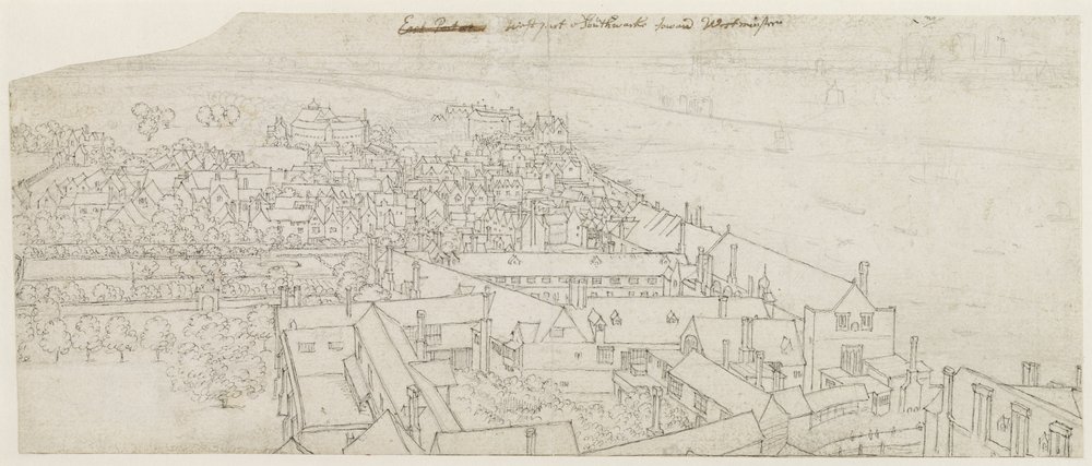 Uma vista do Southwark de St. Mary, olhando em direção a Westminster (caneta e tinta sobre grafite no papel) de Wenceslaus Hollar
