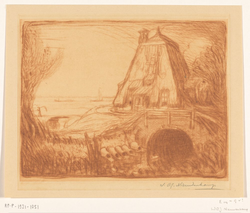 Parte inferior de um moinho de água perto de Gouda
O velho moinho de água (título original) de Wijnand Otto Jan Nieuwenkamp (signed by artist)