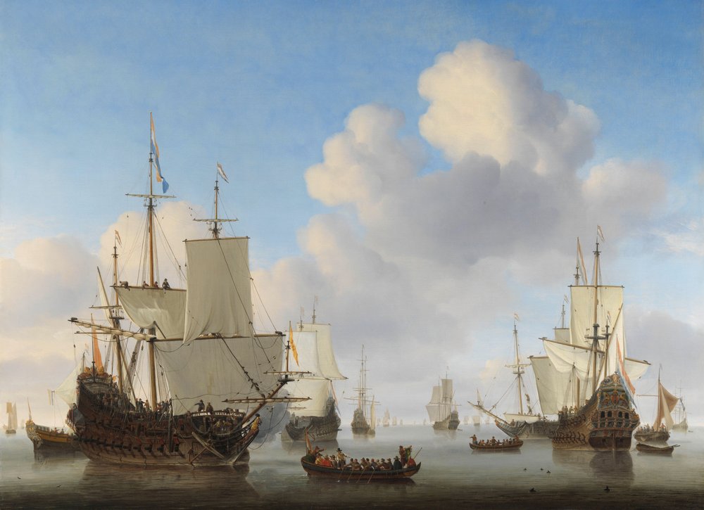 Navios holandeses num mar calmo, c. 1665 de Willem van de Velde