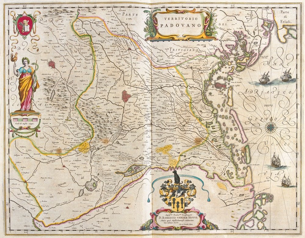 Padova, Itália, em "Theatrum Orbis Terrarum, sive Atlas Novus" de Willem Blaeu, Amesterdão de Willem Blaeu