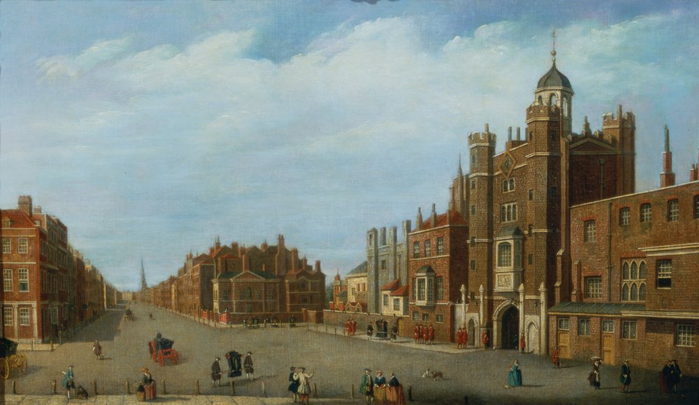 Vista do Palácio de St. James e de Pall Mall, c. 1770 de William James