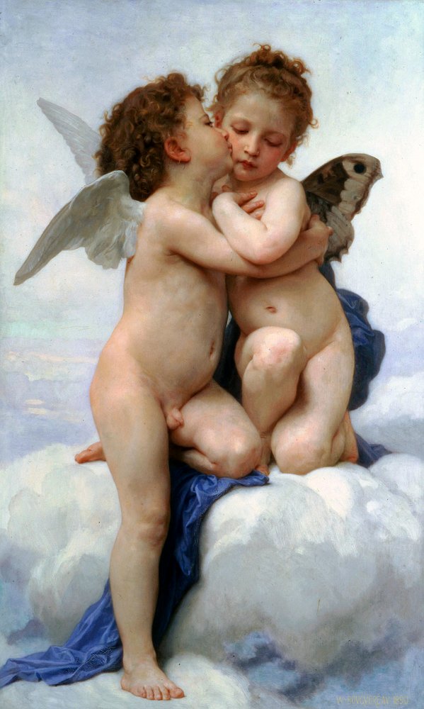 Cupido e Psique como crianças, O primeiro beijo, 1890. de William-Adolphe Bouguereau