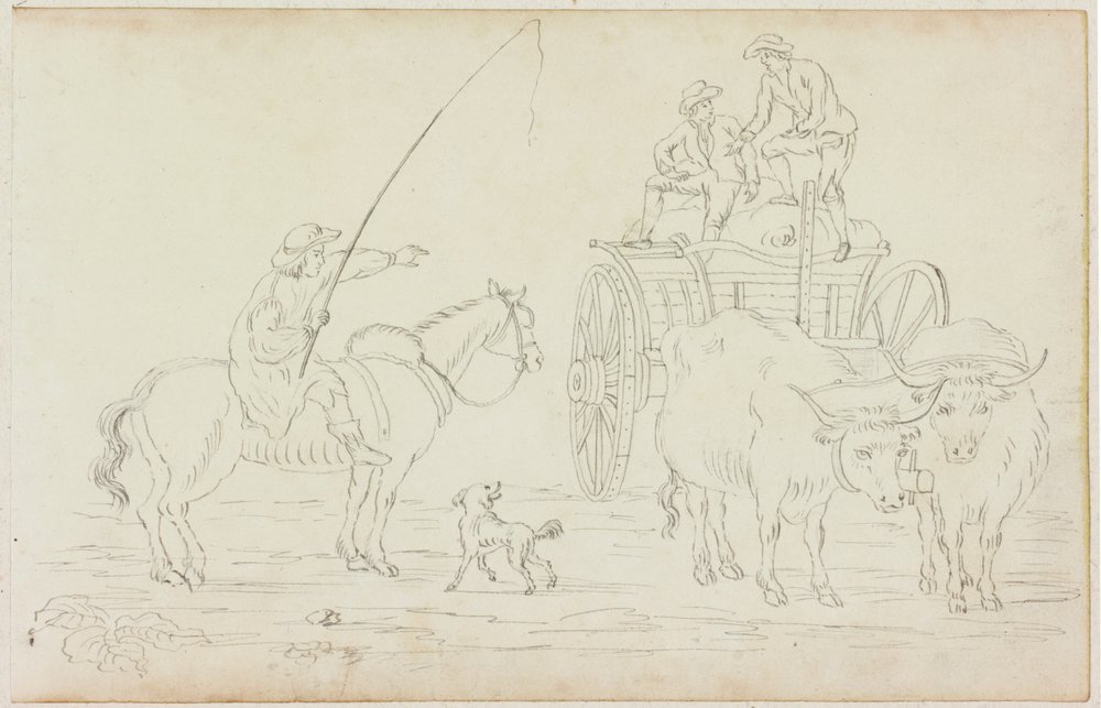 Oxcart Bloqueando o Caminho (lápis sobre papel (em papel com M754)) de William Beilby